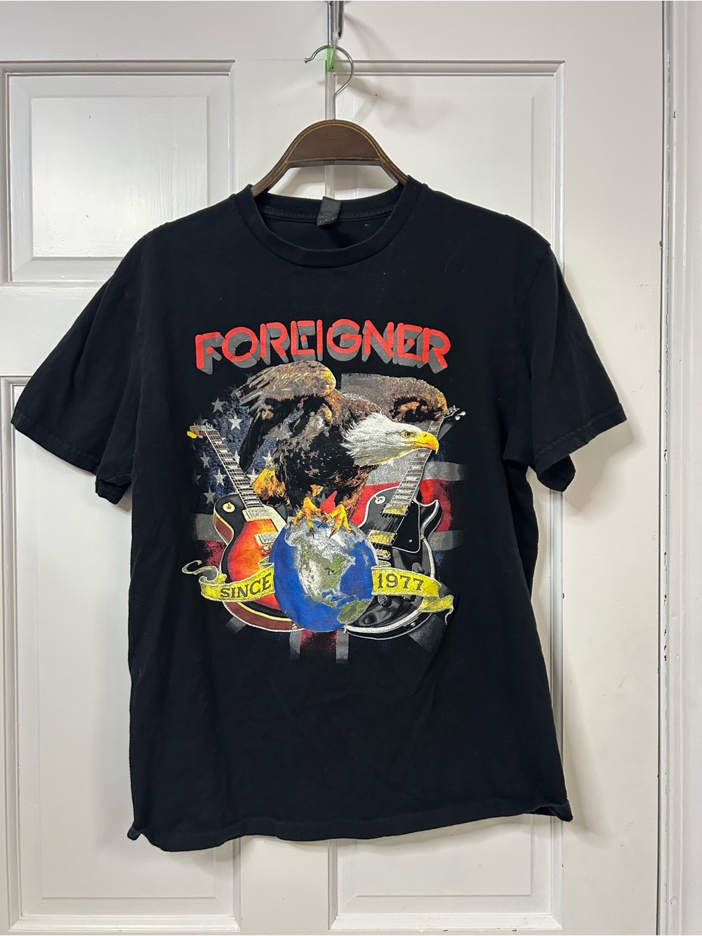 Gildan Black Foreigner Eagle & Guitars Graphic Tee